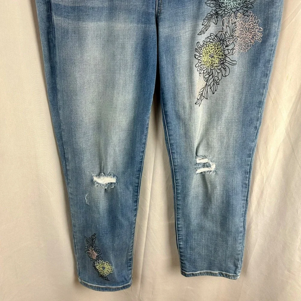 Seven High Rise Stovepipe Straight‎ Denim Jeans Women 32 Blue Embroidery Flowers